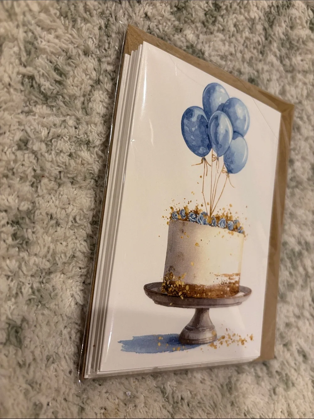 Blue Balloons Celebration Cakes Greeting Cards Set 6 NWT blank inside, variety